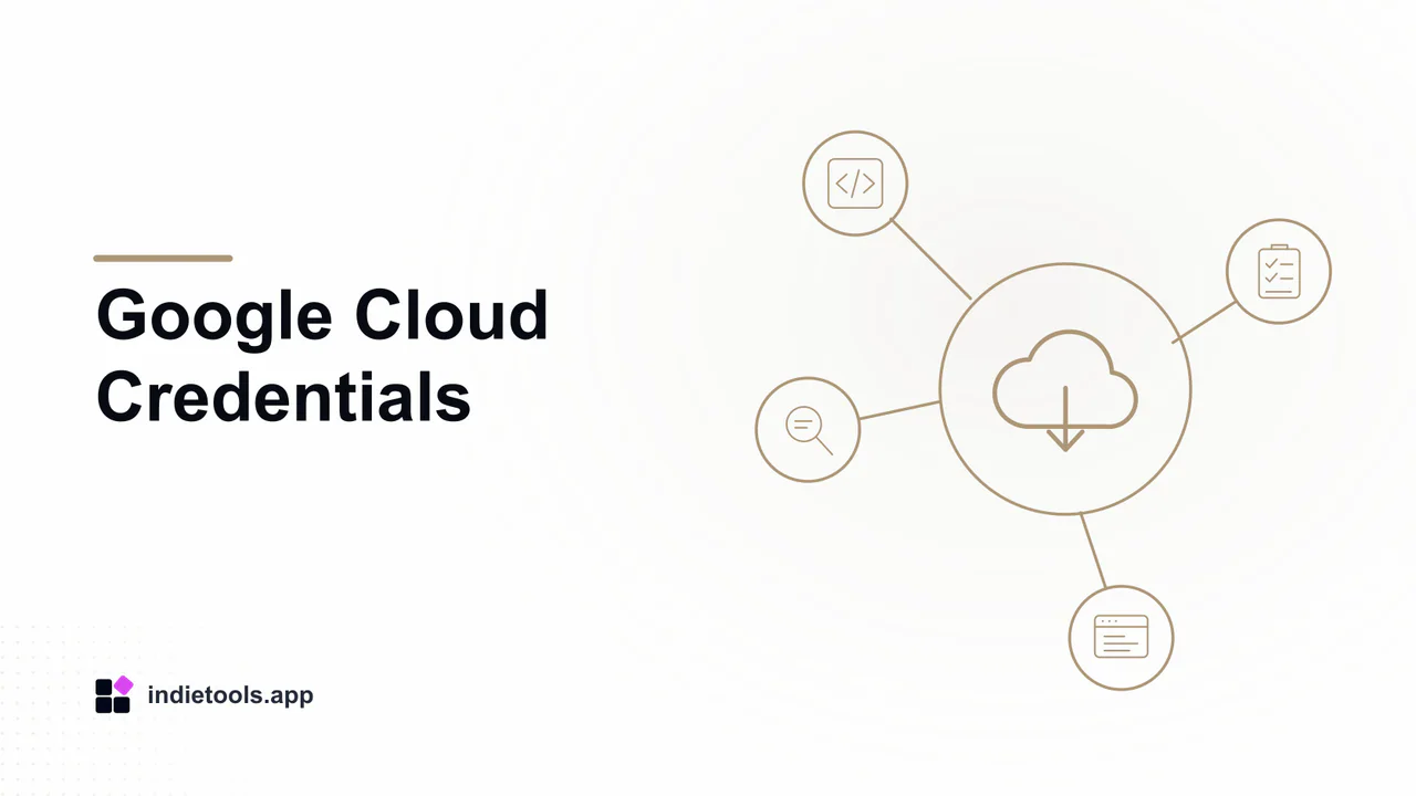 Google Cloud Credentials: cloud illustration with IndieTools branding