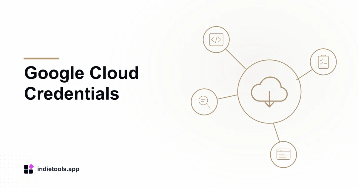 Google Cloud Credentials: cloud illustration with IndieTools branding