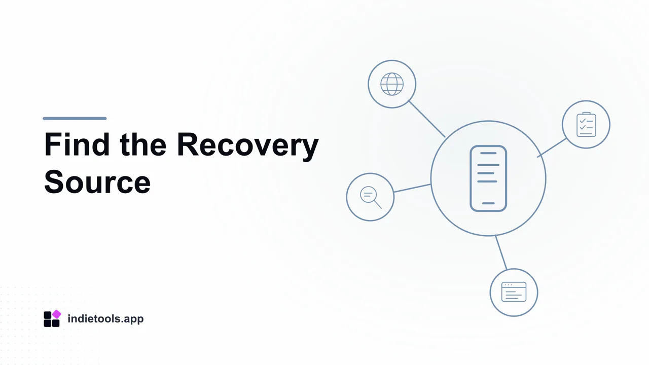 Find the Recovery Source: phone illustration with IndieTools branding
