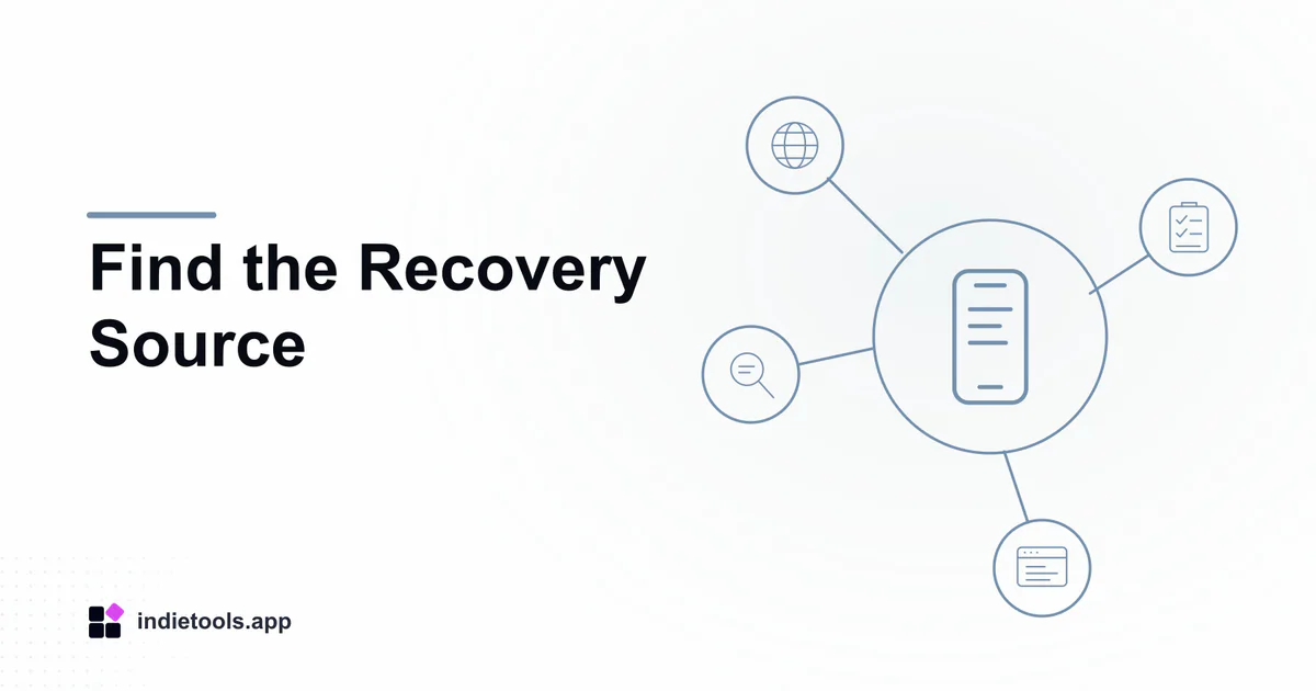 Find the Recovery Source: phone illustration with IndieTools branding