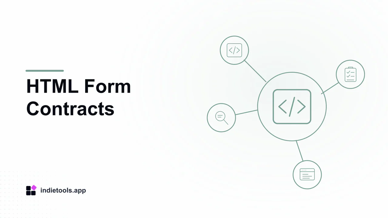 HTML Form Contracts: code illustration with IndieTools branding