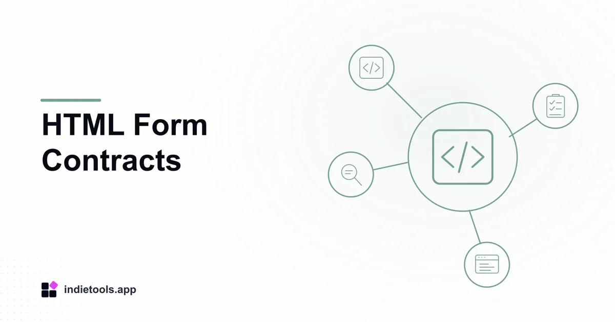 HTML Form Contracts: code illustration with IndieTools branding