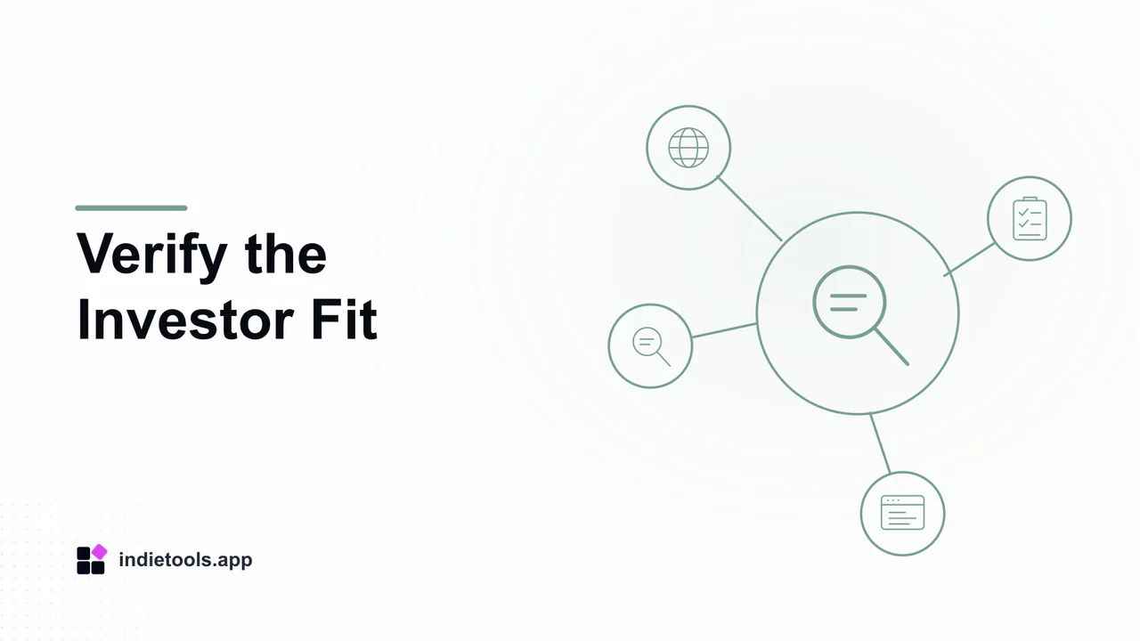 Verify the Investor Fit: search illustration with IndieTools branding