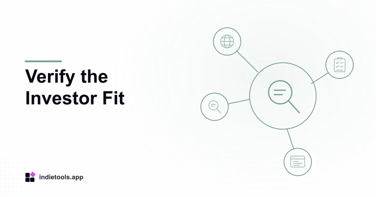 Verify the Investor Fit: search illustration with IndieTools branding