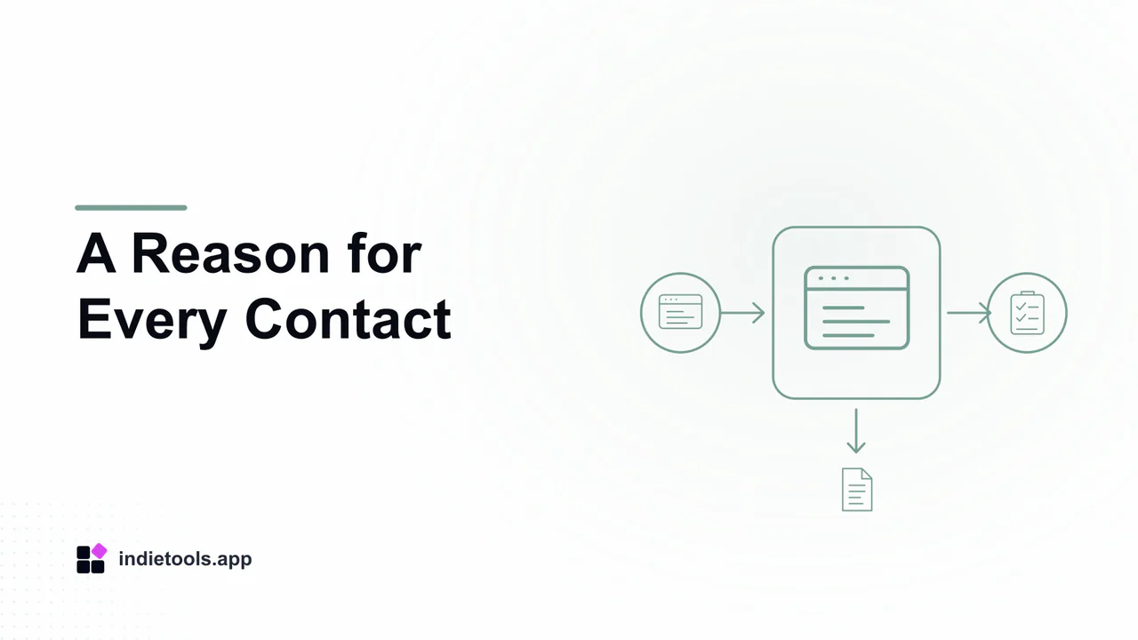 A Reason for Every Contact: browser illustration with IndieTools branding