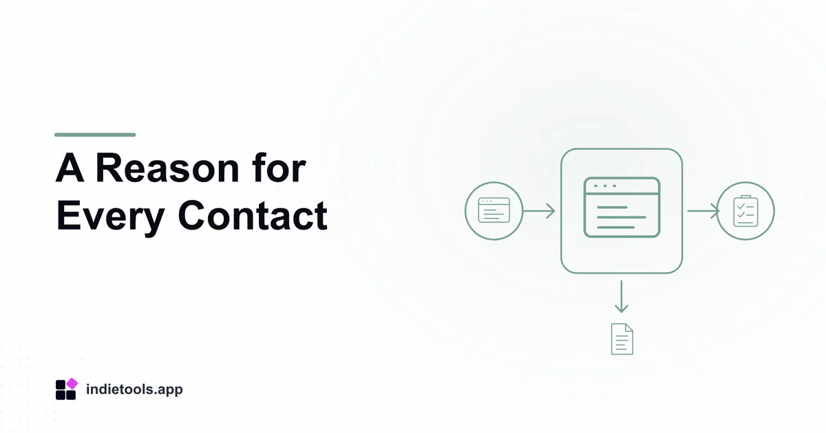A Reason for Every Contact: browser illustration with IndieTools branding