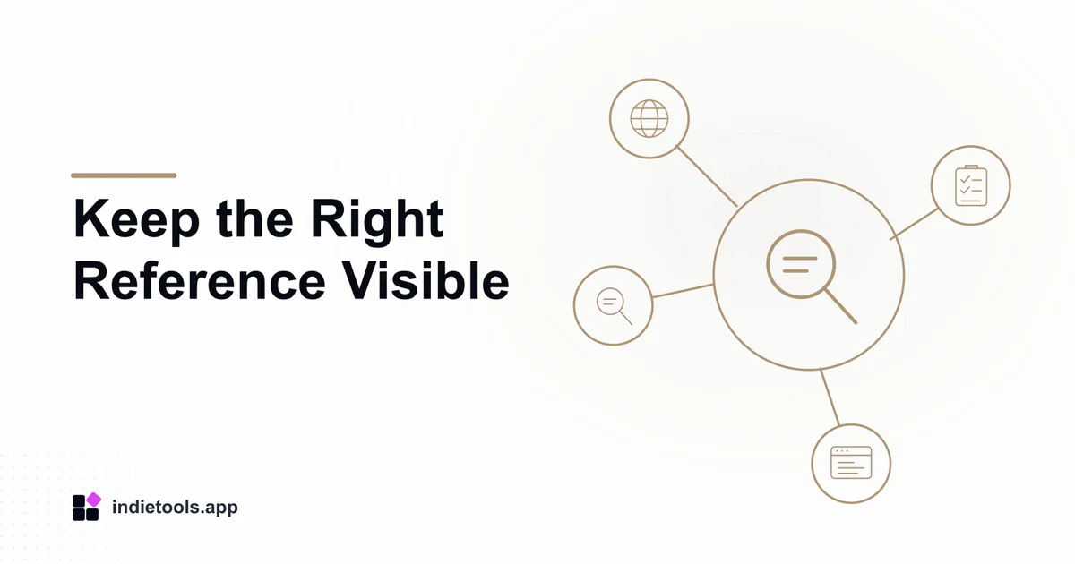 Keep the Right Reference Visible: search illustration with IndieTools branding