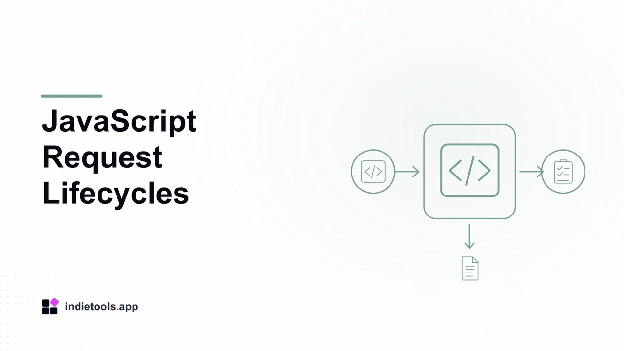 JavaScript Request Lifecycles: code illustration with IndieTools branding