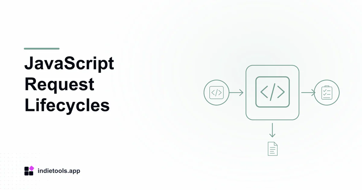 JavaScript Request Lifecycles: code illustration with IndieTools branding