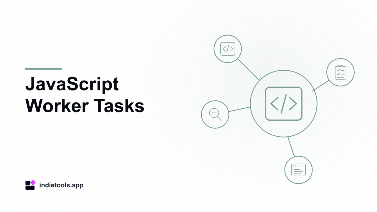 JavaScript Worker Tasks: code illustration with IndieTools branding