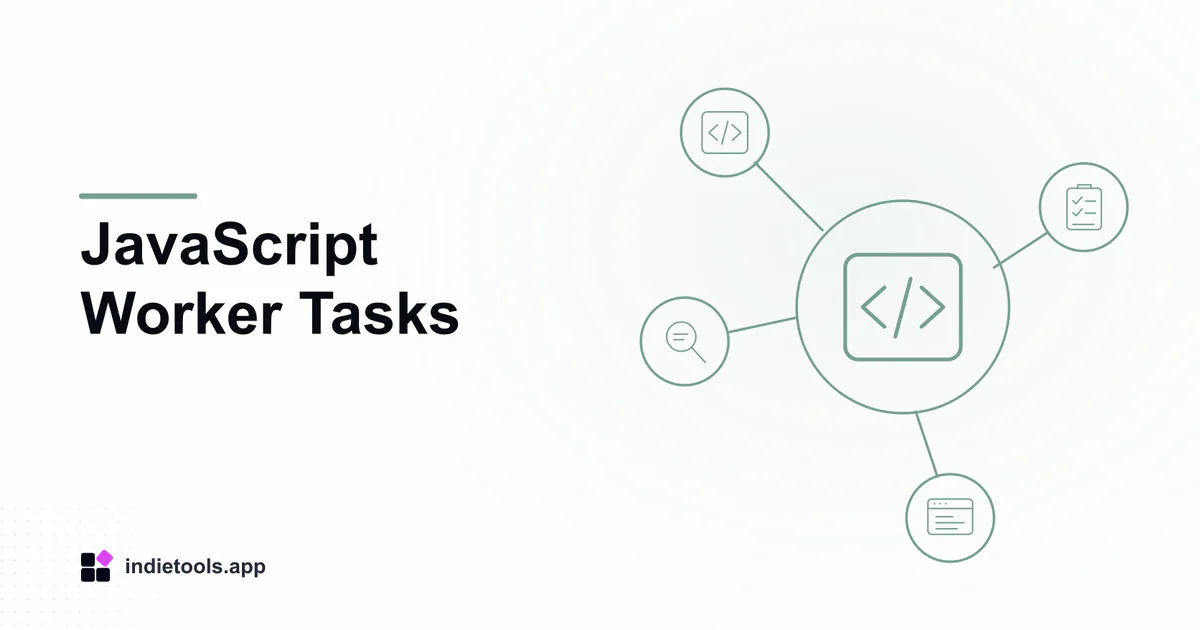 JavaScript Worker Tasks: code illustration with IndieTools branding