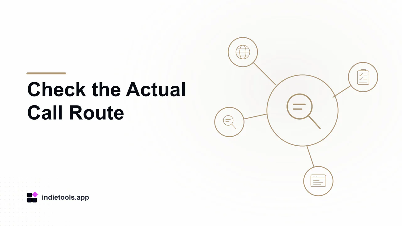 Check the Actual Call Route: search illustration with IndieTools branding
