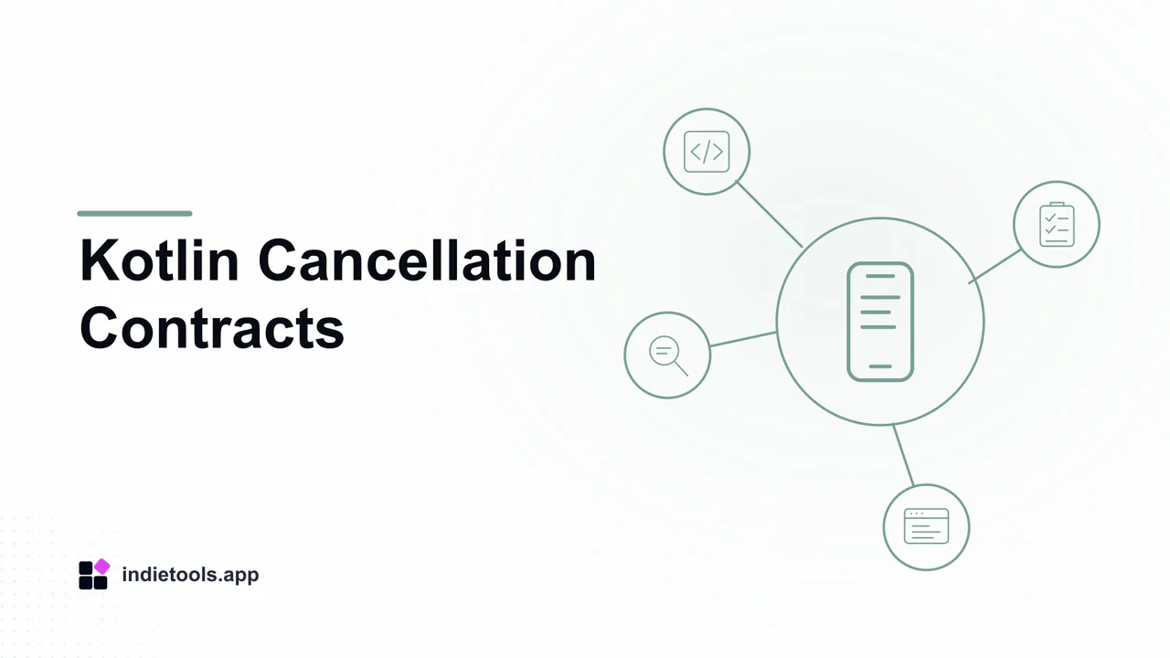 Kotlin Cancellation Contracts: phone illustration with IndieTools branding