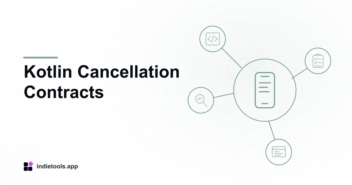 Kotlin Cancellation Contracts: phone illustration with IndieTools branding
