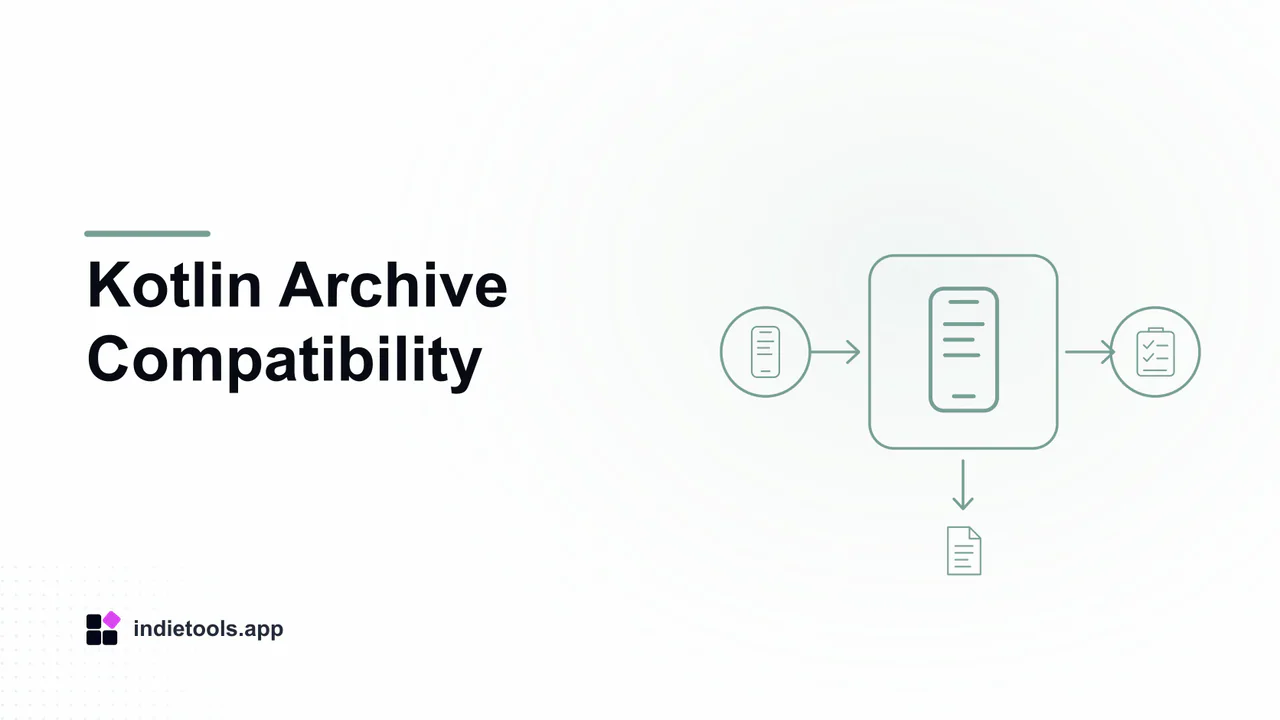 Kotlin Archive Compatibility: phone illustration with IndieTools branding
