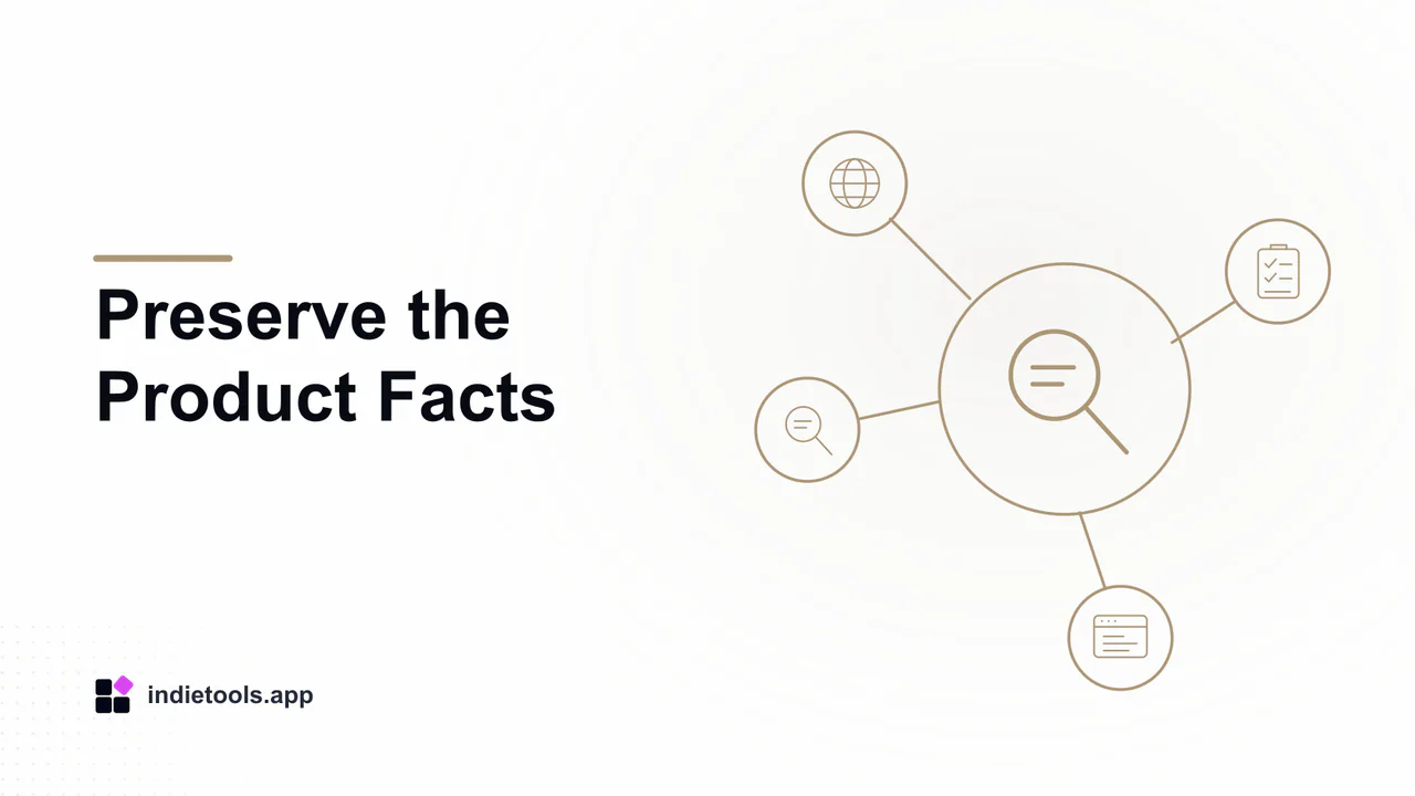 Preserve the Product Facts: search illustration with IndieTools branding