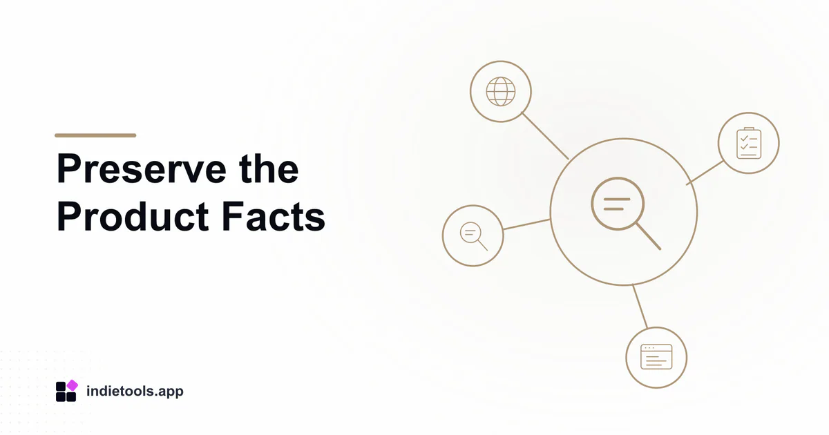 Preserve the Product Facts: search illustration with IndieTools branding