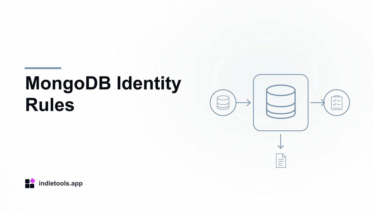 MongoDB Identity Rules: database illustration with IndieTools branding