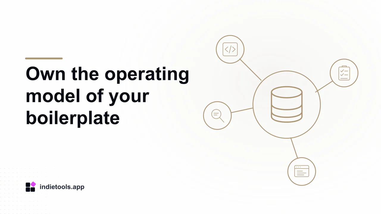 Own the operating model of your boilerplate: database illustration with IndieTools branding