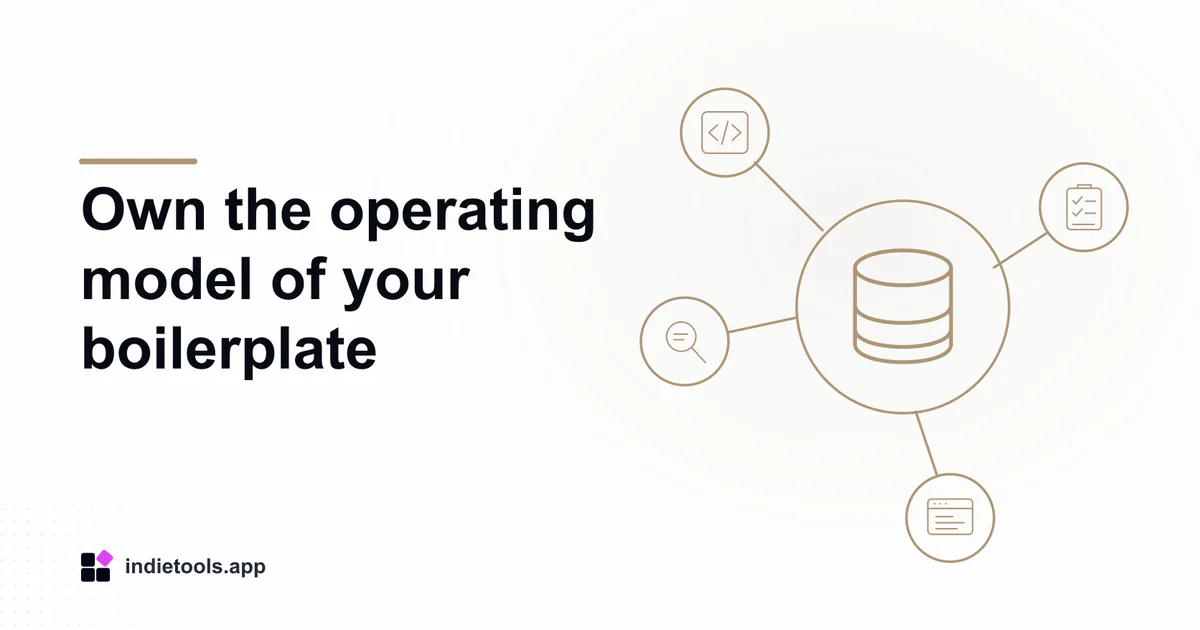 Own the operating model of your boilerplate: database illustration with IndieTools branding