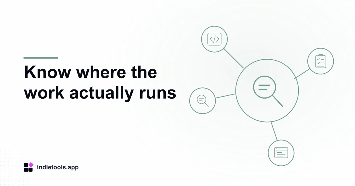 Know where the work actually runs: search illustration with IndieTools branding