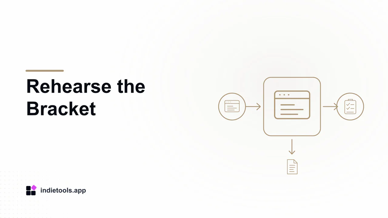 Rehearse the Bracket: browser illustration with IndieTools branding