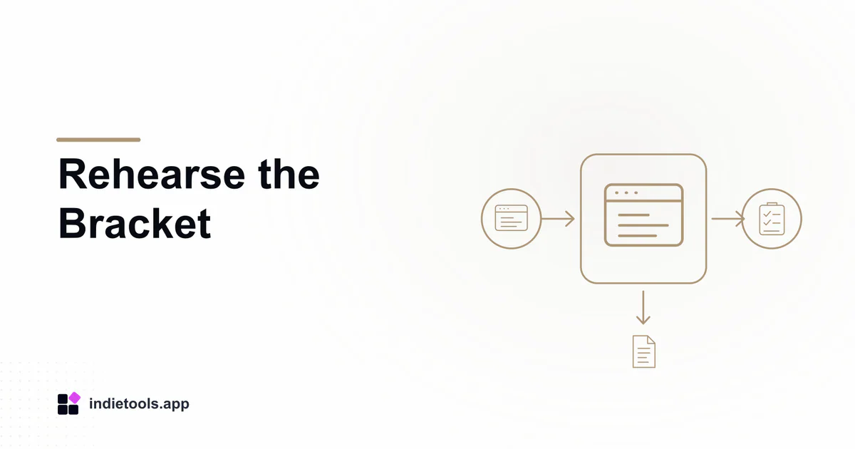 Rehearse the Bracket: browser illustration with IndieTools branding