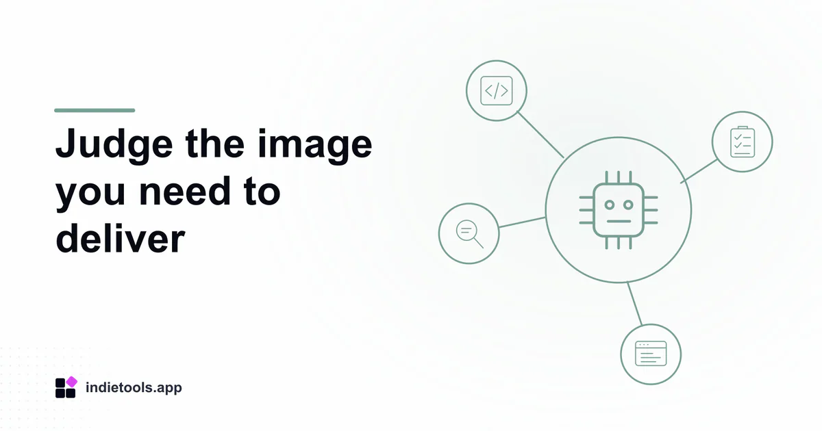 Judge the image you need to deliver: ai illustration with IndieTools branding