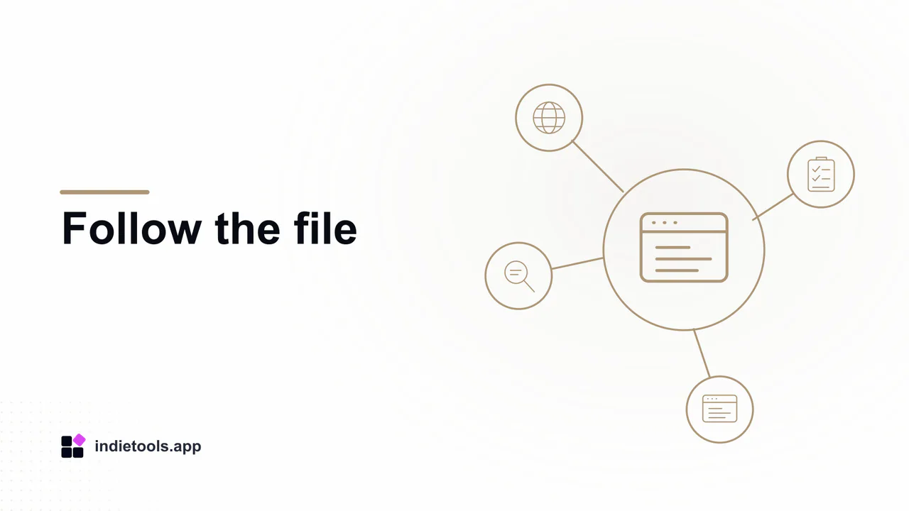 Follow the file: browser illustration with IndieTools branding