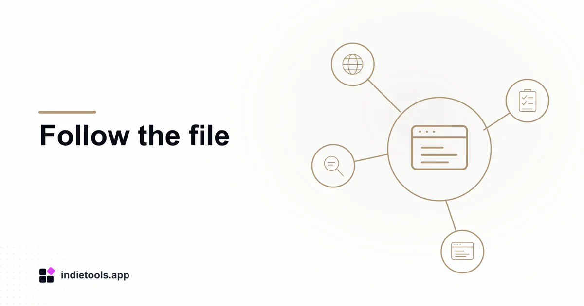 Follow the file: browser illustration with IndieTools branding