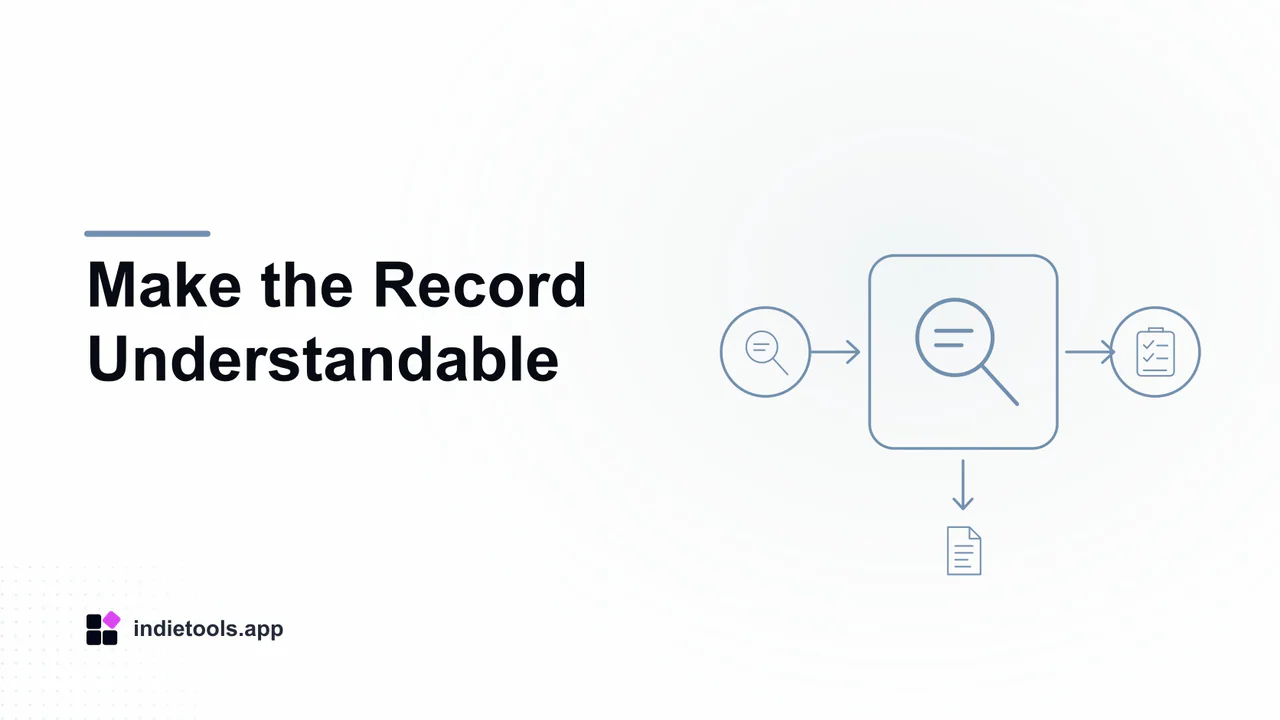 Make the Record Understandable: search illustration with IndieTools branding
