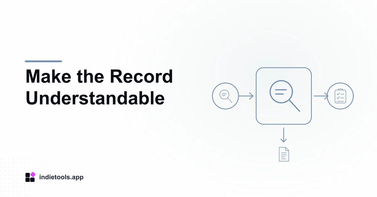 Make the Record Understandable: search illustration with IndieTools branding