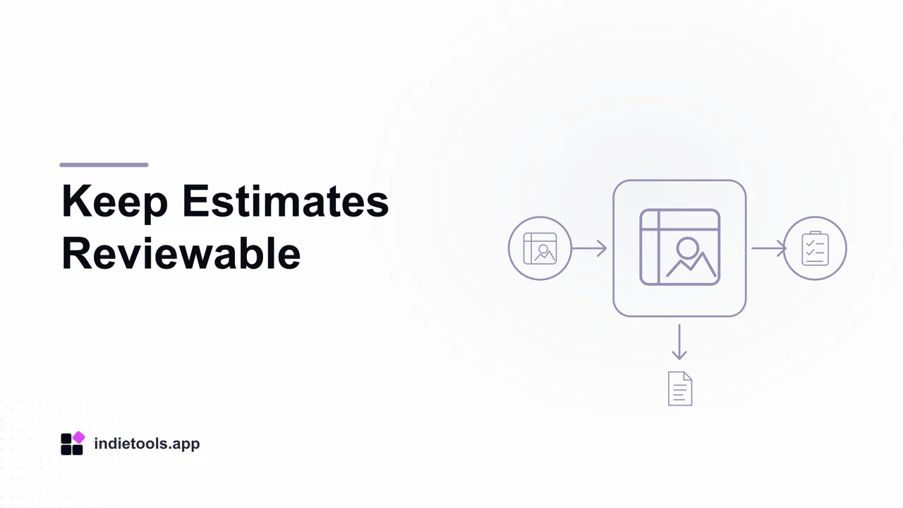 Keep Estimates Reviewable: design illustration with IndieTools branding