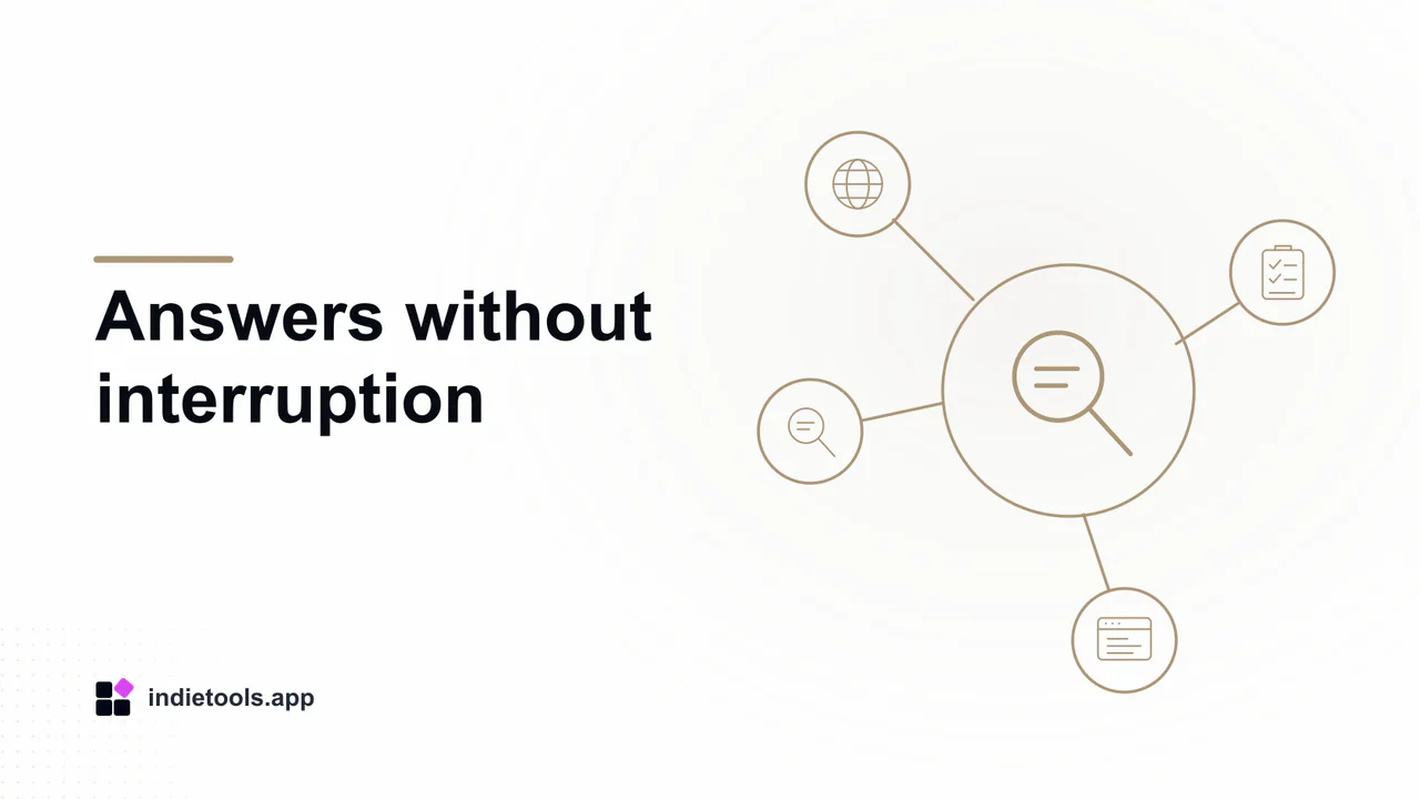 Answers without interruption: search illustration with IndieTools branding