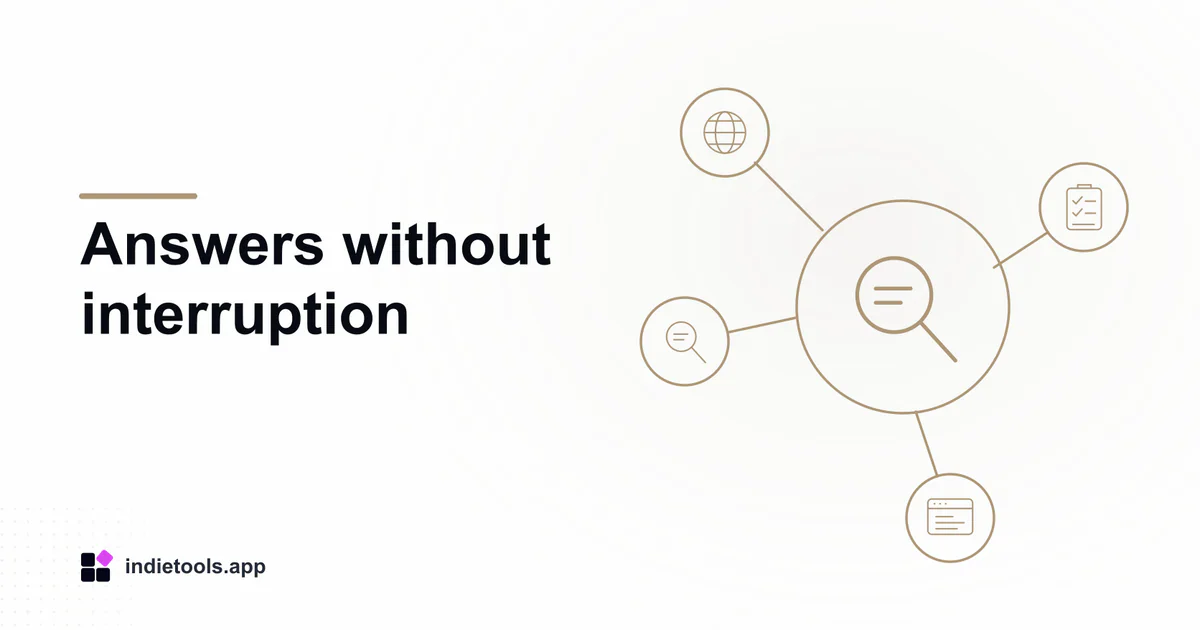 Answers without interruption: search illustration with IndieTools branding