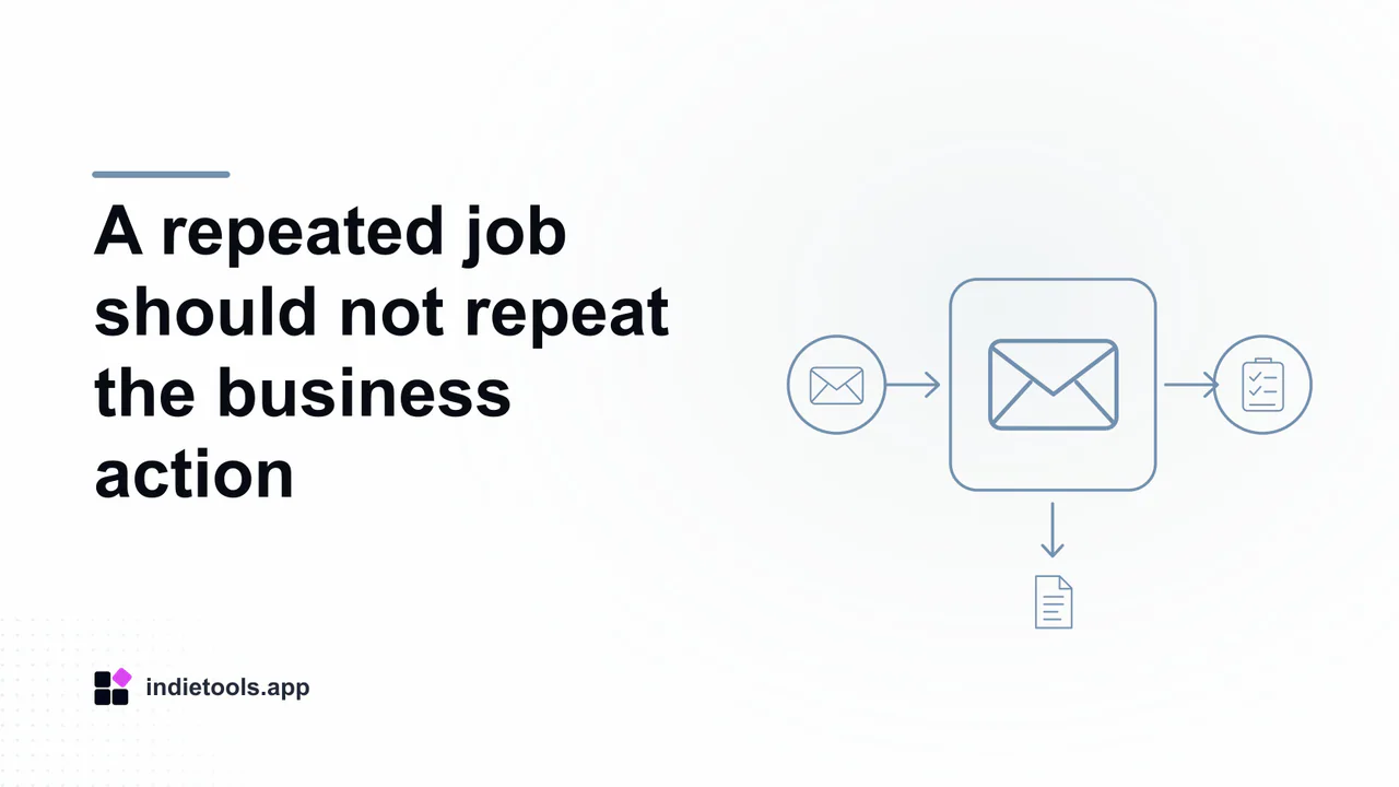 A repeated job should not repeat the business action: email illustration with IndieTools branding