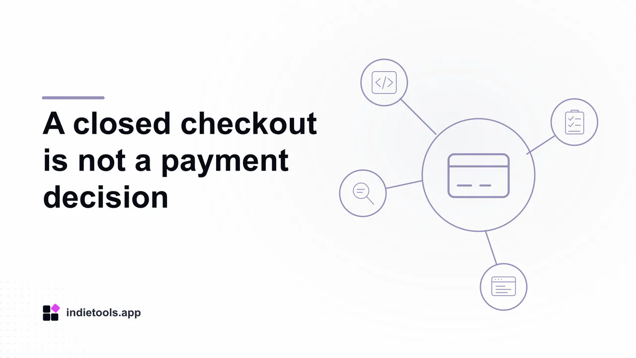 A closed checkout is not a payment decision: payment illustration with IndieTools branding