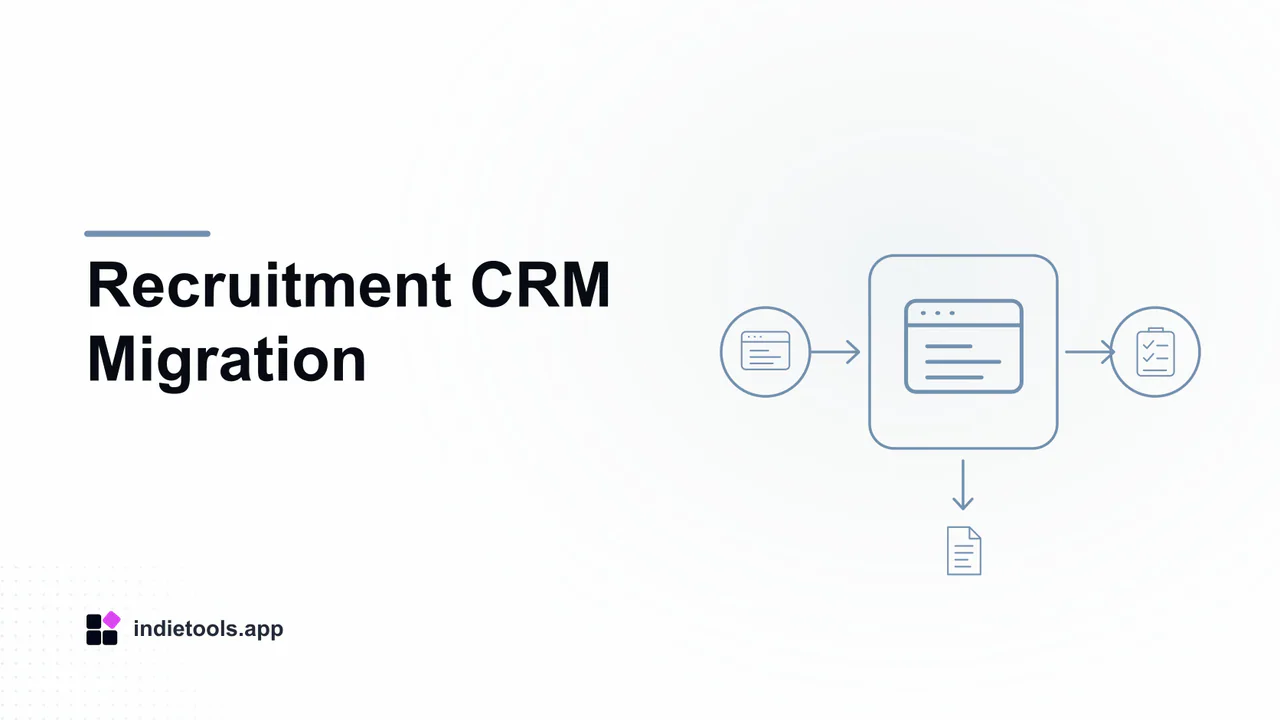 Recruitment CRM Migration: browser illustration with IndieTools branding