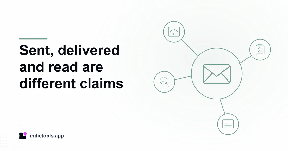 Sent, delivered and read are different claims: email illustration with IndieTools branding