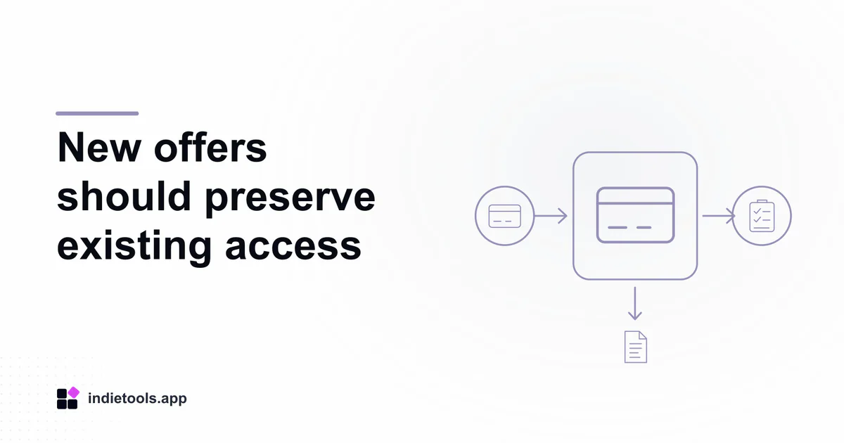 New offers should preserve existing access: payment illustration with IndieTools branding