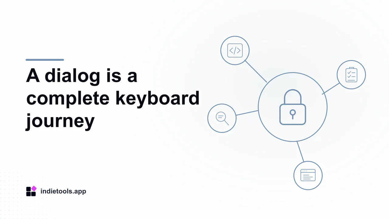 A dialog is a complete keyboard journey: lock illustration with IndieTools branding