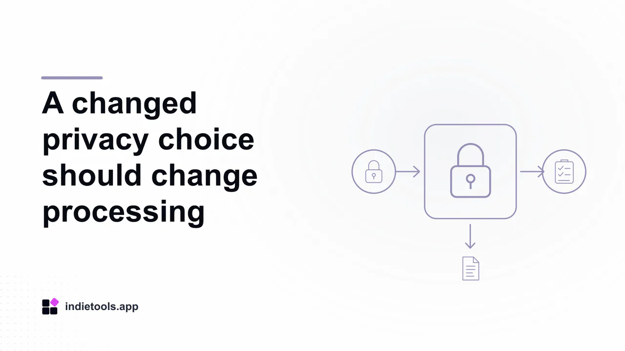 A changed privacy choice should change processing: lock illustration with IndieTools branding