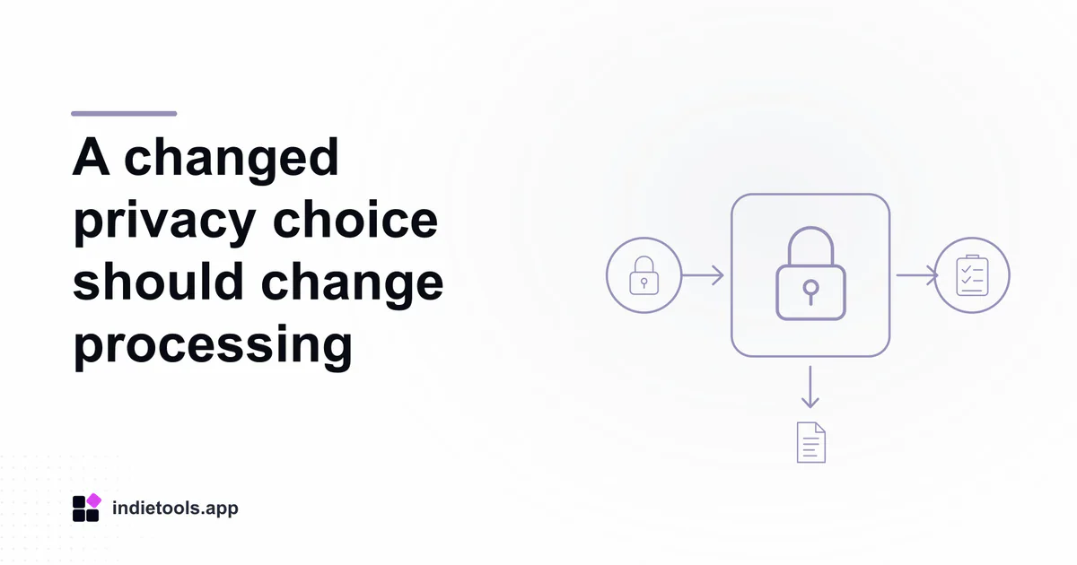 A changed privacy choice should change processing: lock illustration with IndieTools branding