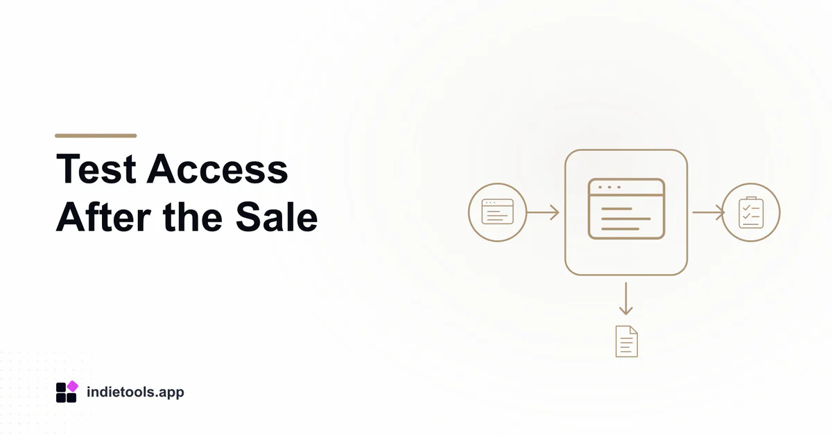 Test Access After the Sale: browser illustration with IndieTools branding