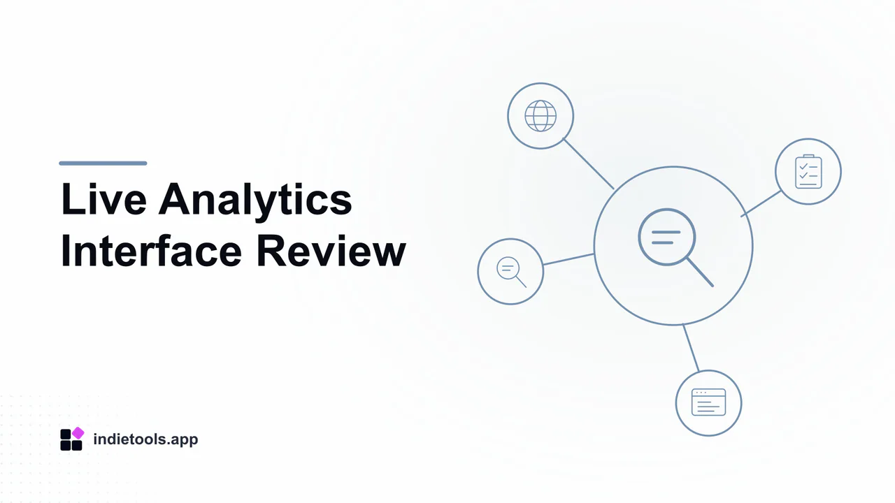 Live Analytics Interface Review: search illustration with IndieTools branding