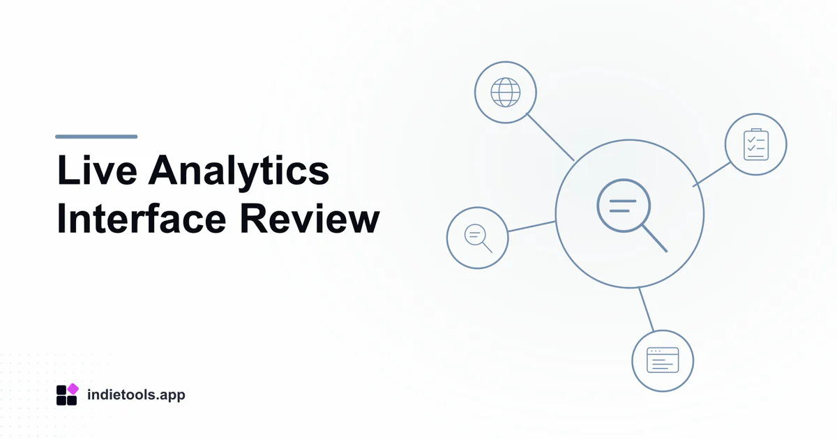 Live Analytics Interface Review: search illustration with IndieTools branding