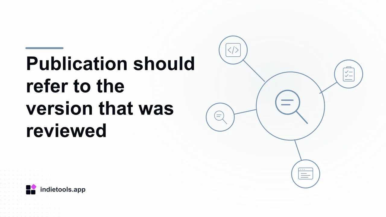 Publication should refer to the version that was reviewed: search illustration with IndieTools branding