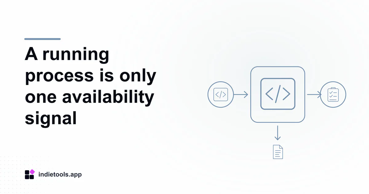 A running process is only one availability signal: code illustration with IndieTools branding
