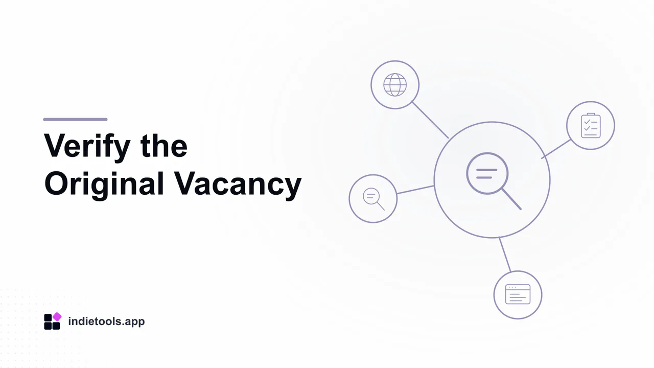 Verify the Original Vacancy: search illustration with IndieTools branding