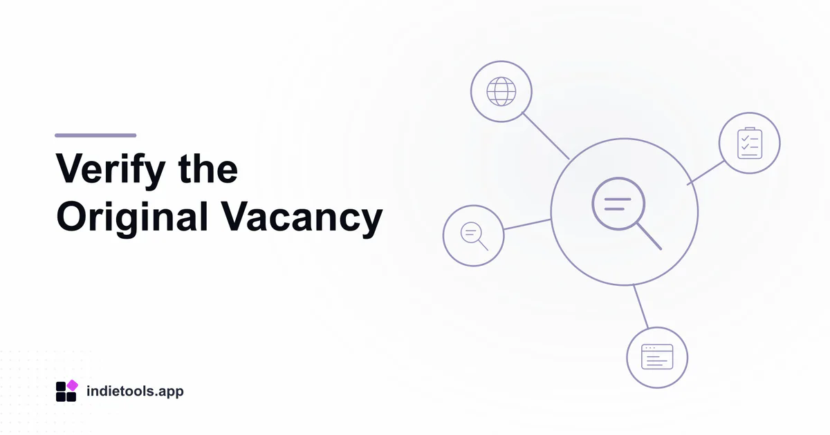 Verify the Original Vacancy: search illustration with IndieTools branding